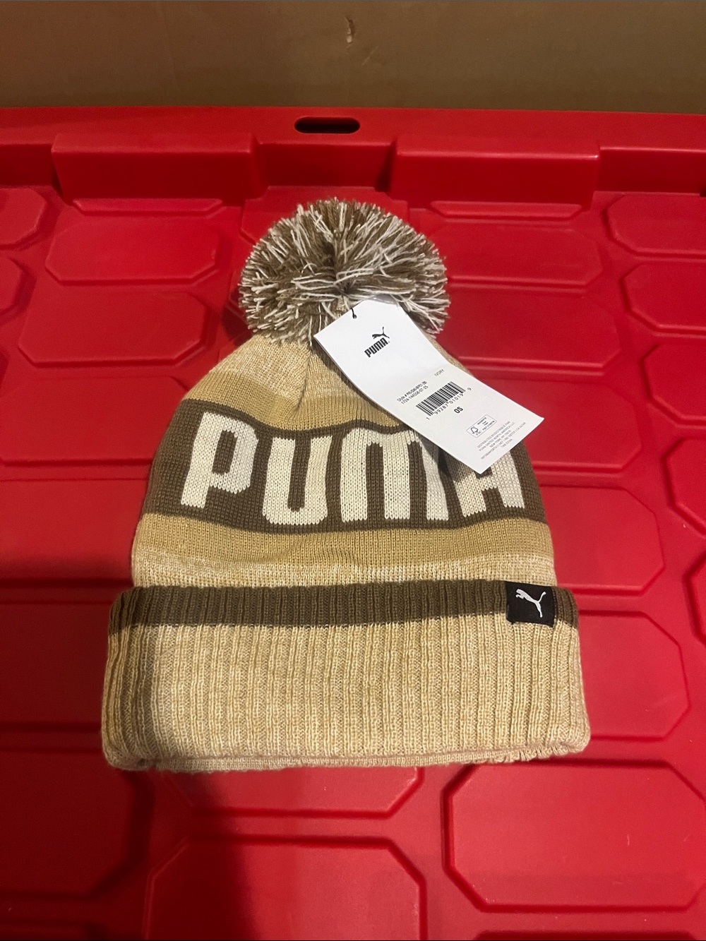 Puma Kids Tan & Brown Pom Cuffed Beanie